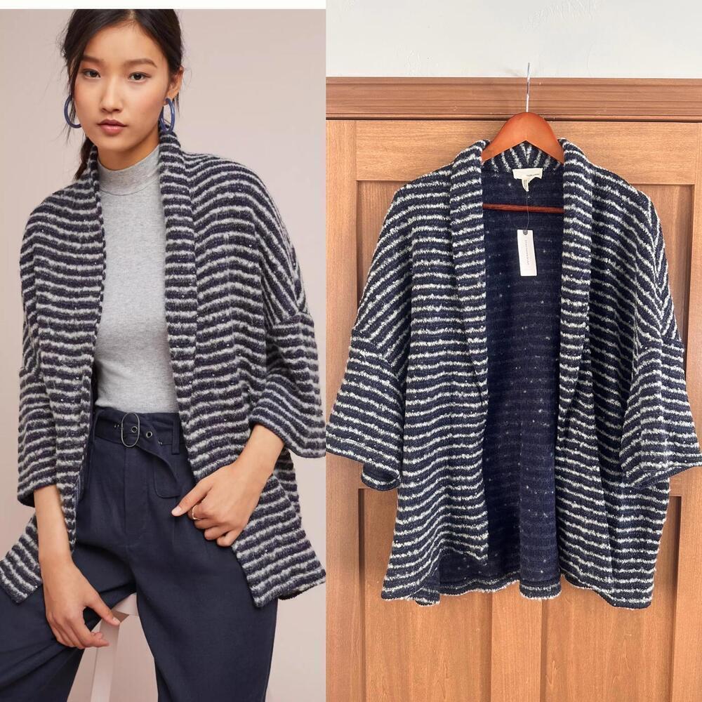 NWT Anthropologie The Korner Wool Blend Mariner Striped Kimono Sweater ONE SIZE